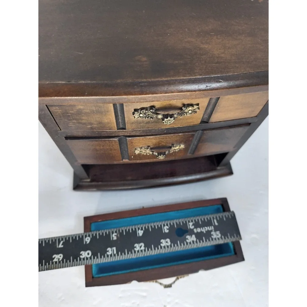 VTG 70s Mele Wooden Music Jewelry Box - 3 Drawer 7.5x8